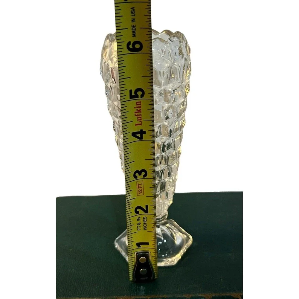 Vintage Fostoria American Cubist Bud Vase Cupped Clear Glass MCM UV Light React